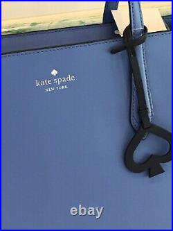 Kate Spade Breanna Shoulder Bag Tote Blue Leather Laptop Carryall Purse Silver