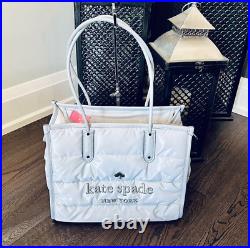 Kate Spade Ella Puffy XL Tote Grey Fabric quilted LOGO shoulder bag Travel NWT
