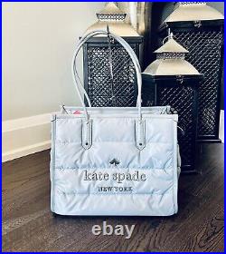 Kate Spade Ella Puffy XL Tote Grey Fabric quilted LOGO shoulder bag Travel NWT