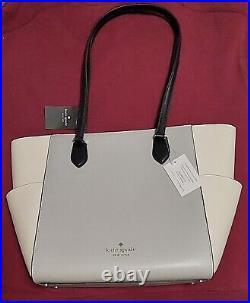 Kate Spade Gray White & Black Colorblock Leather Laptop Bag NEW