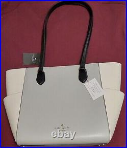 Kate Spade Gray White & Black Colorblock Leather Laptop Bag NEW