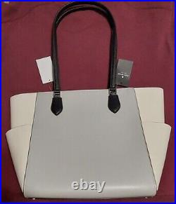 Kate Spade Gray White & Black Colorblock Leather Laptop Bag NEW