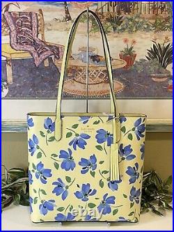 Kate Spade Jana Tote Shoulder Bag Garden Toss Leather Laptop Purse Yellow Floral