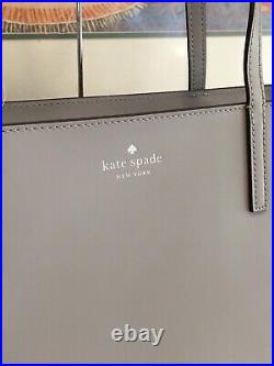 Kate Spade Janie Medium Large Tote Shoulder Bag Grey Leather Laptop Carryall
