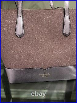 Kate Spade Large Lola Glitter Tote laptop Bag + Tech Wallet Pink Sparkle Handbag