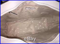 Kate Spade Loli Large Tote Shoulder Bag White Leather Silver Laptop Satchel $329
