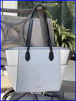 Kate Spade Madison Laptop Tote Shoulder Bag Carryal Grey Off White Leather Purse