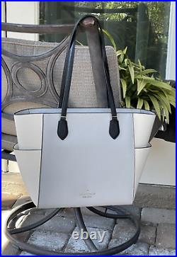 Kate Spade Madison Laptop Tote Shoulder Bag Carryal Grey Off White Leather Purse