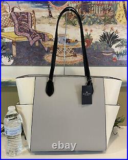 Kate Spade Madison Laptop Tote Shoulder Bag Carryal Grey Off White Leather Purse