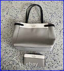 Kate Spade New York Staci Leather Laptop Tote Bag Large Nimbus Gray Zip Wallet