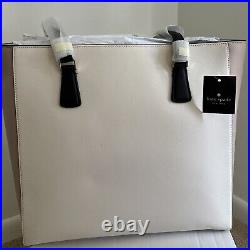 Kate Spade Perry Saffiano Leather Laptop Tote Bag Warm Beige Colorblock KB672