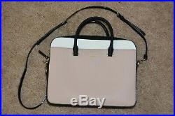 Kate Spade Saffiano Leather Laptop Bag Briefcase Crossbody 13 Rose & White MINT
