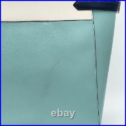 Kate Spade Staci Colorblock Saffiano Leather Laptop Tote Handbag Purse LightBlue