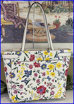 Kate Spade Staci Laptop Tote Shoulder Bag Carryall Floral Garden Bouquet Leather
