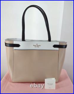 Kate Spade Staci Large Tote Laptop Bag Colorblock Warm Beige White Shoulder NWOT