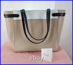 Kate Spade Staci Large Tote Laptop Bag Colorblock Warm Beige White Shoulder NWOT