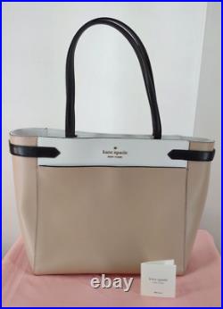 Kate Spade Staci Large Tote Laptop Bag Colorblock Warm Beige White Shoulder NWOT