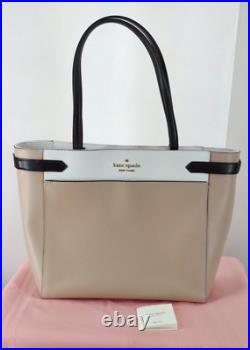 Kate Spade Staci Large Tote Laptop Bag Colorblock Warm Beige White Shoulder NWOT