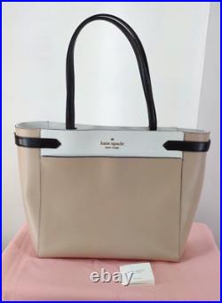 Kate Spade Staci Large Tote Laptop Bag Colorblock Warm Beige White Shoulder NWOT