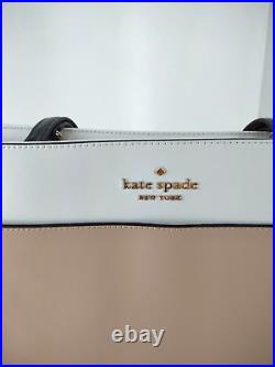 Kate Spade Staci Large Tote Laptop Bag Colorblock Warm Beige White Shoulder NWOT