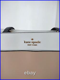 Kate Spade Staci Large Tote Laptop Bag Colorblock Warm Beige White Shoulder NWOT