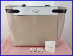 Kate Spade Staci Large Tote Laptop Bag Colorblock Warm Beige White Shoulder NWOT