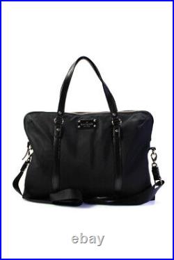 Kate Spade Womens Zip Top Leather Trim Nylon Messenger Laptop Bag Handbag Black