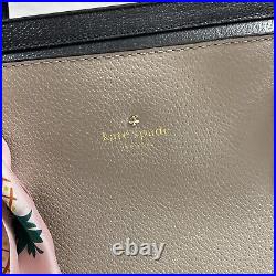 Kate Spade XL Tote Bag Purse 57710 Black Tan Leather & Pineapple Skinny Scarf