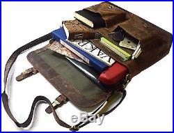 Kk's 18 Inch Retro Buffalo Hunter Leather Laptop Messenger Bag Office Briefcase