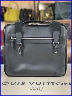 LOUIS VUITTON Leather Briefcase Black Messenger Shoulder Laptop Bag Auth Mens LV