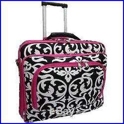 Ladies DAMASK with Pink Trim Rolling Computer Laptop Bag Brief Case - FITS