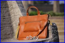 Ladies Leather Laptop Bag Large Tote Bag with Outside Pocket Classic Women Bag