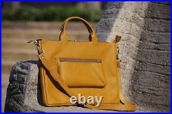 Ladies Leather Laptop Bag Large Tote Bag with Outside Pocket Classic Women Bag