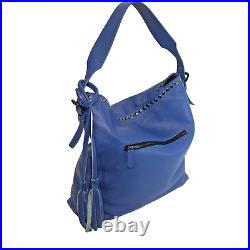 Laggo Hobo Shoulder Bag- Slouchy Oversized R. Blue Leather Silver Studs Tassels