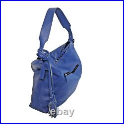 Laggo Hobo Shoulder Bag- Slouchy Oversized R. Blue Leather Silver Studs Tassels