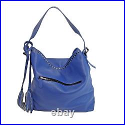 Laggo Hobo Shoulder Bag- Slouchy Oversized R. Blue Leather Silver Studs Tassels