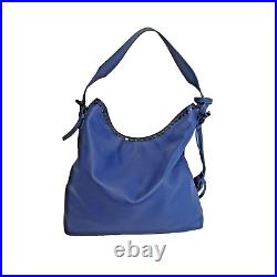 Laggo Hobo Shoulder Bag- Slouchy Oversized R. Blue Leather Silver Studs Tassels