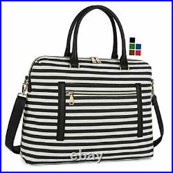 Laptop Bag for Women 15.6 Inch Laptop Tote Bag Canvas Stripe Work Bag Black