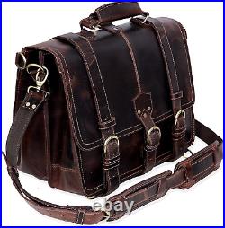 Leather Briefcase 18 Inch Laptop Messenger Bags for Men and Women Best Office Sc