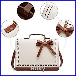 Leather Briefcase for Women Waterproof Laptop Tote Bag 14 inch Beige Brown