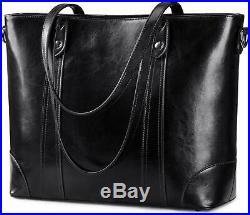 Leather Laptop Bag for Women Shoulder Handbag Large Work Tote Black 15.6 Inches