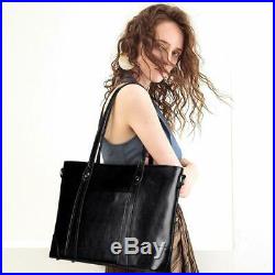 Leather Laptop Bag for Women Shoulder Handbag Large Work Tote Black 15.6 Inches