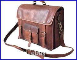 Leather Laptop Messenger Satchel Office College Briefcase Bag for men & women