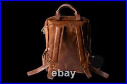 Leather Luagge Travel Shoulder Rucksack Backpack Bag (7 Pocket) 18 Large Men's