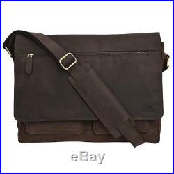 Leather Messenger Bag for Men & Women 14inch laptop Brown Oily Hunter