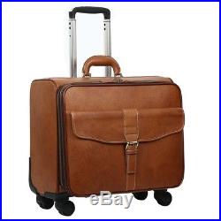 Leather Rolling Laptop Bag Luggage Case Suitcase Briefcase Roller Weekend Duffle