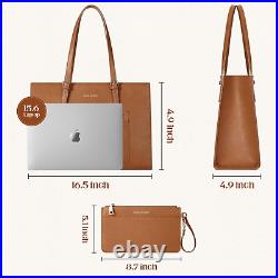 Leather Tote Bag, Laptop Bag for Women, Waterproof Briefcase with Clutch Bag, Wo