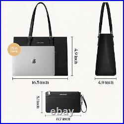 Leather Tote Bag, Laptop Bag for Women, Waterproof Briefcase with Clutch Bag, Wo