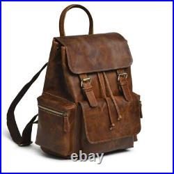 Leather brown laptop travel backpack for women small carry on backpack for women
