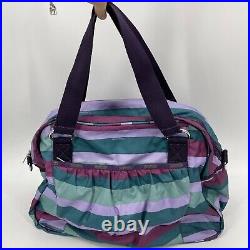 Lesportsac Classic Abbey Travel Bag Tote Duffle Purple Green Stripe Nylon Laptop